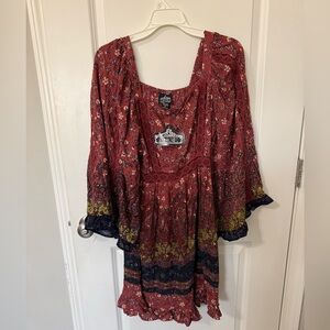 Angie Floral Red Dress with Lace Detail